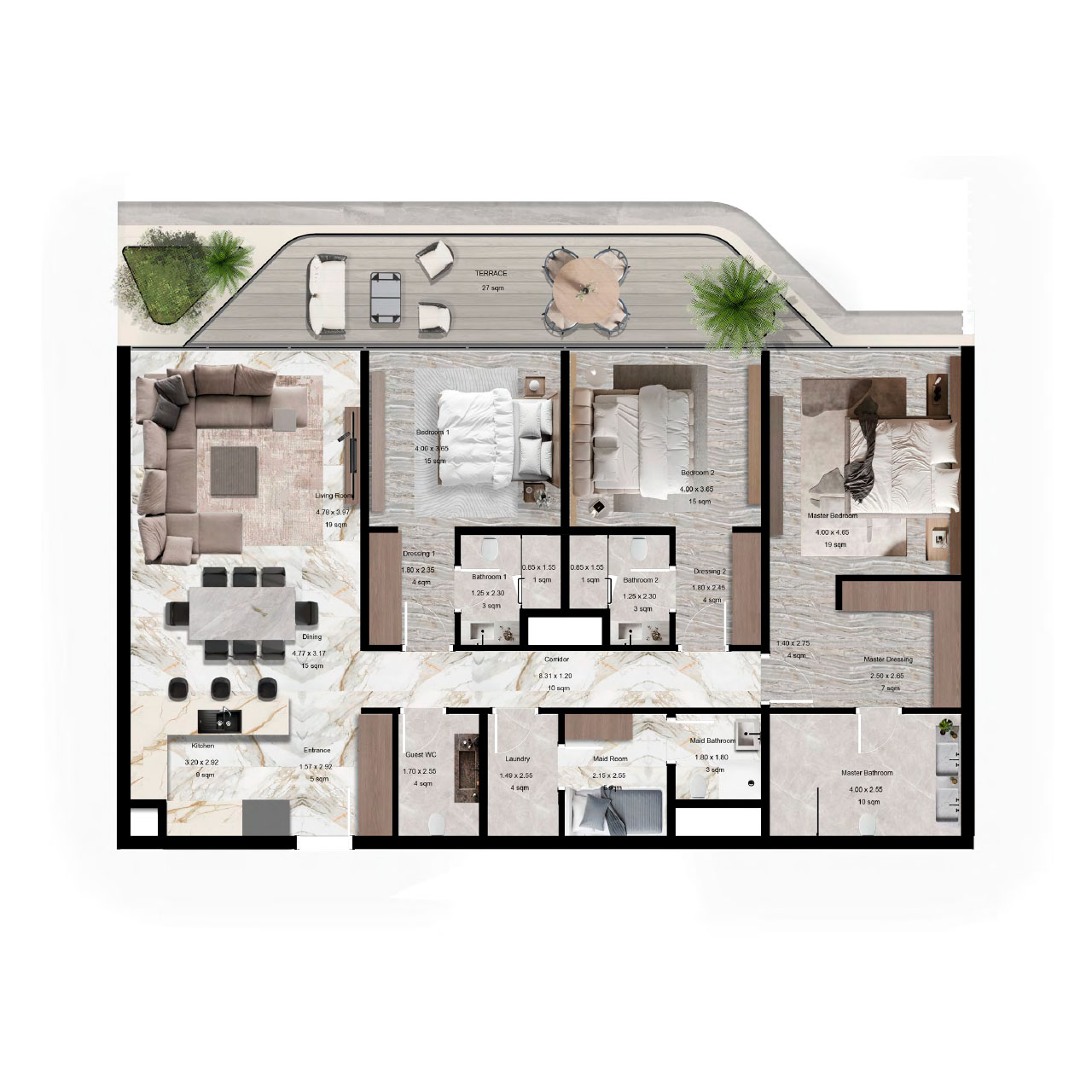 2 Bedrooms Floor Plan