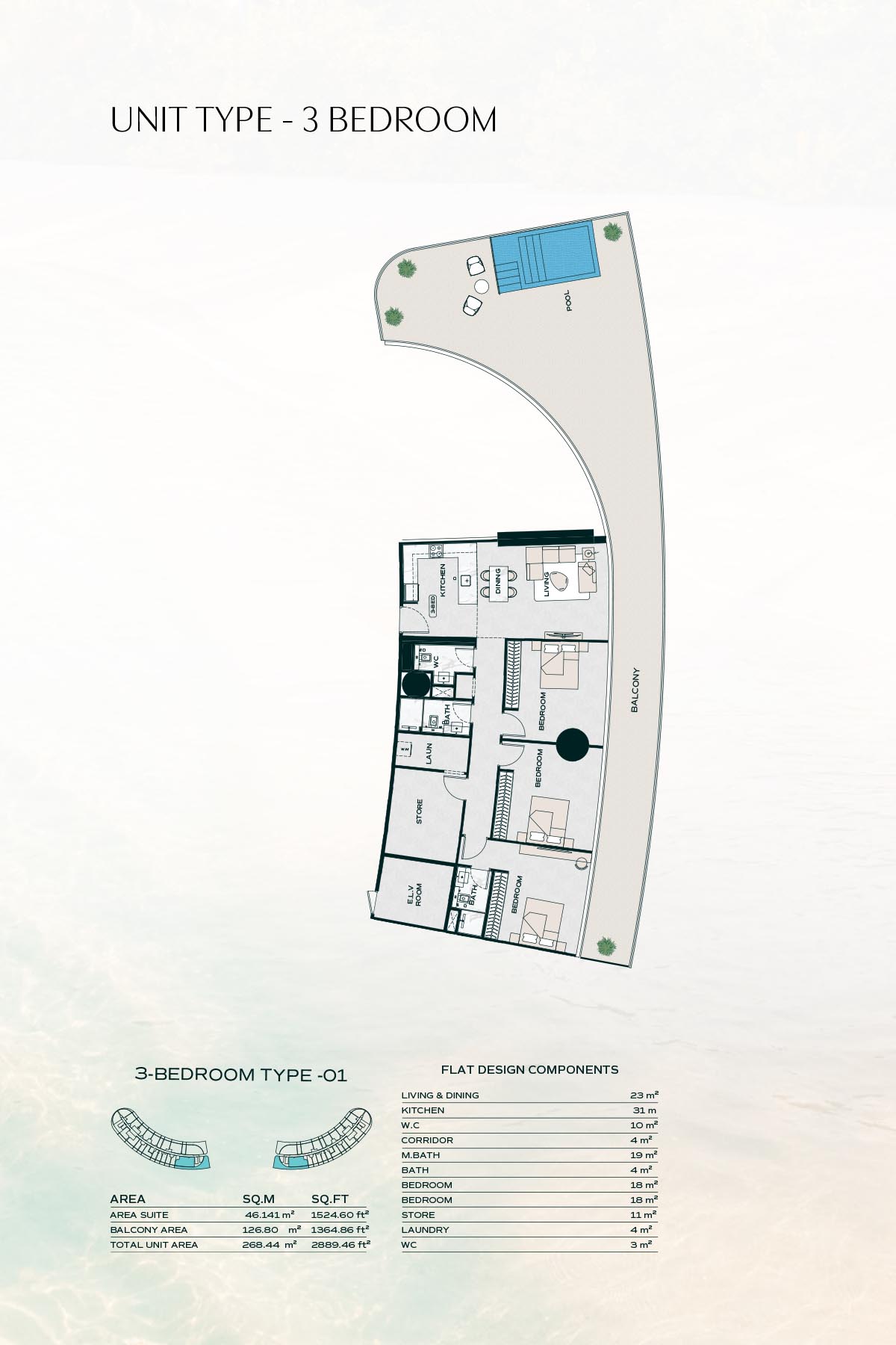 3 Bedrooms Floor Plan
