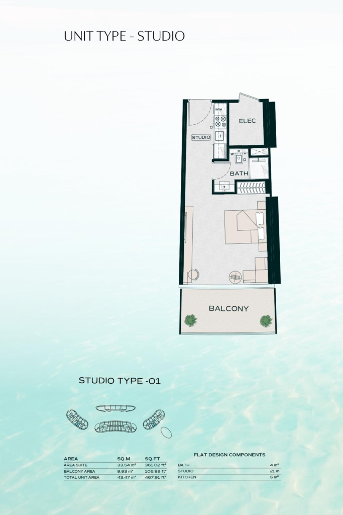 Binghatti Aquarise — Studio floor plan