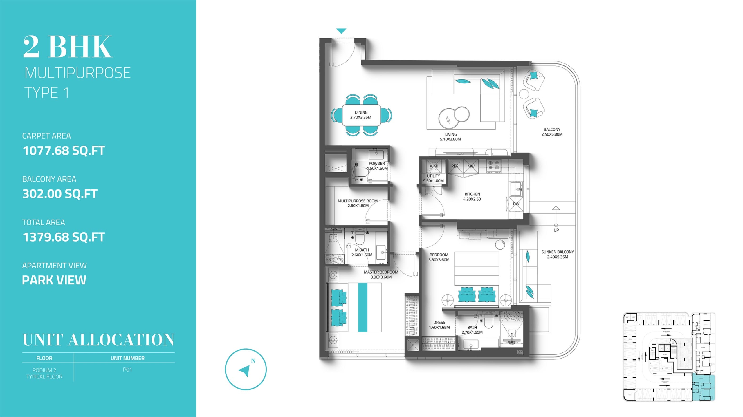 2 Bedrooms Floor Plan
