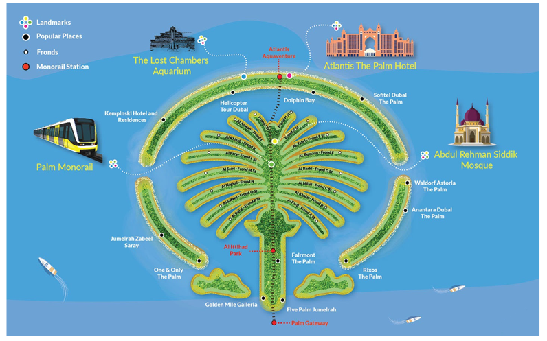 Artistic map of Palm Jumeirah Fronds