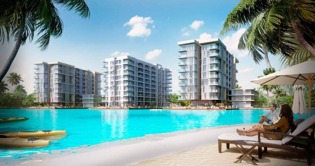 District One lagoon-view apartments + skyline