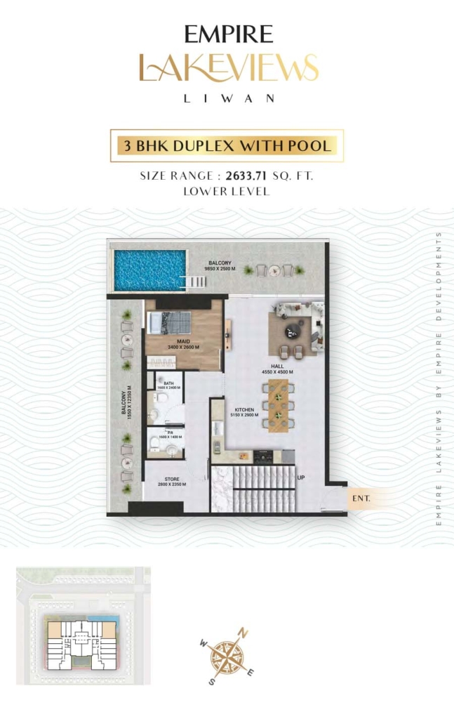 Empire Lakeviews in Liwan by Empire Developments — 3 Bedrooms floor plan
