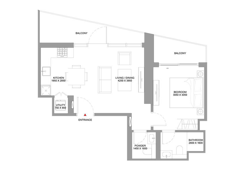 Sobha Central Dubai - Luxury Residences on Sheikh Zayed Road — 1 Bedroom floor plan