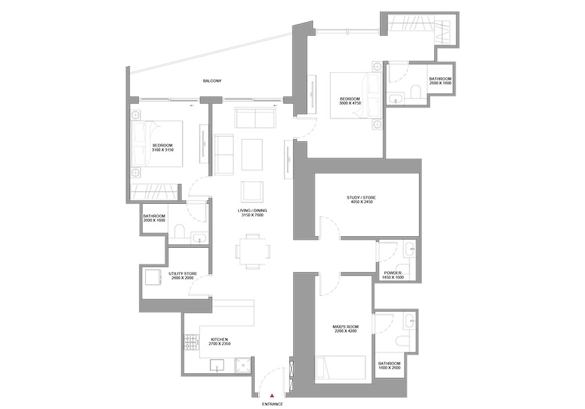 Sobha Central Dubai - Luxury Residences on Sheikh Zayed Road — 2 Bedrooms floor plan