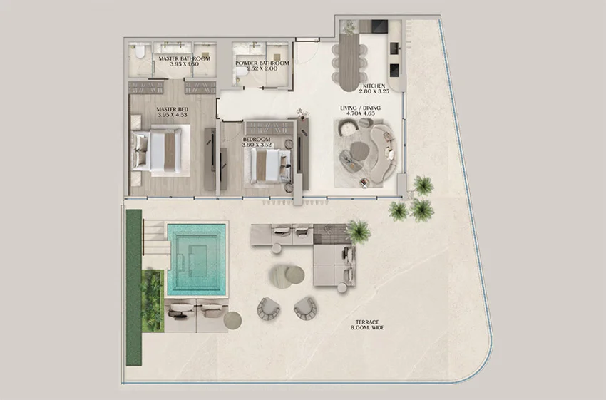 Soleva Beach Residences Al Marjan Island — 1 Bedroom floor plan