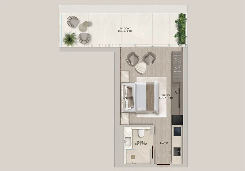 Soleva Beach Residences Al Marjan Island — Studio floor plan
