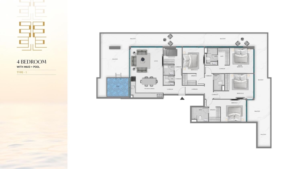 SAMANA Ocean Crest — 1 Bedroom floor plan