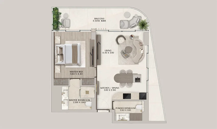 Soleva Beach Residences Al Marjan Island — 2 Bedrooms floor plan
