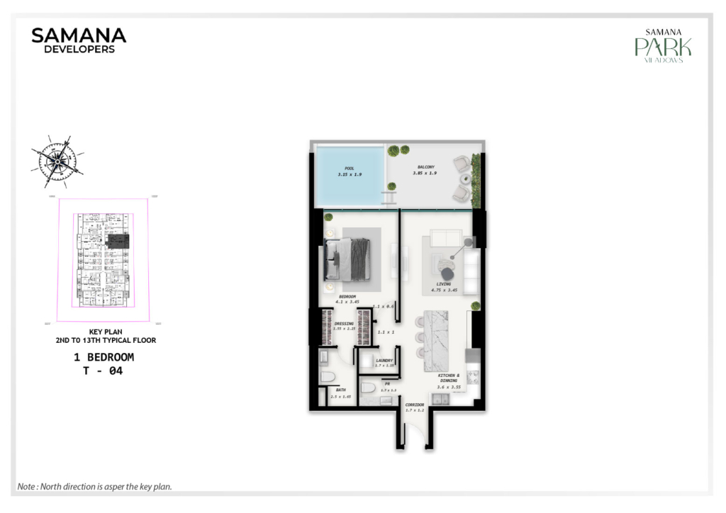 SAMANA Park Meadows — 1BR floor plan