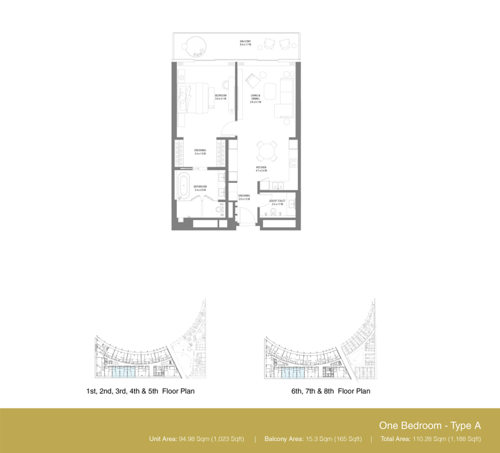 Anantara Sharjah Residences — 1BR floor plan