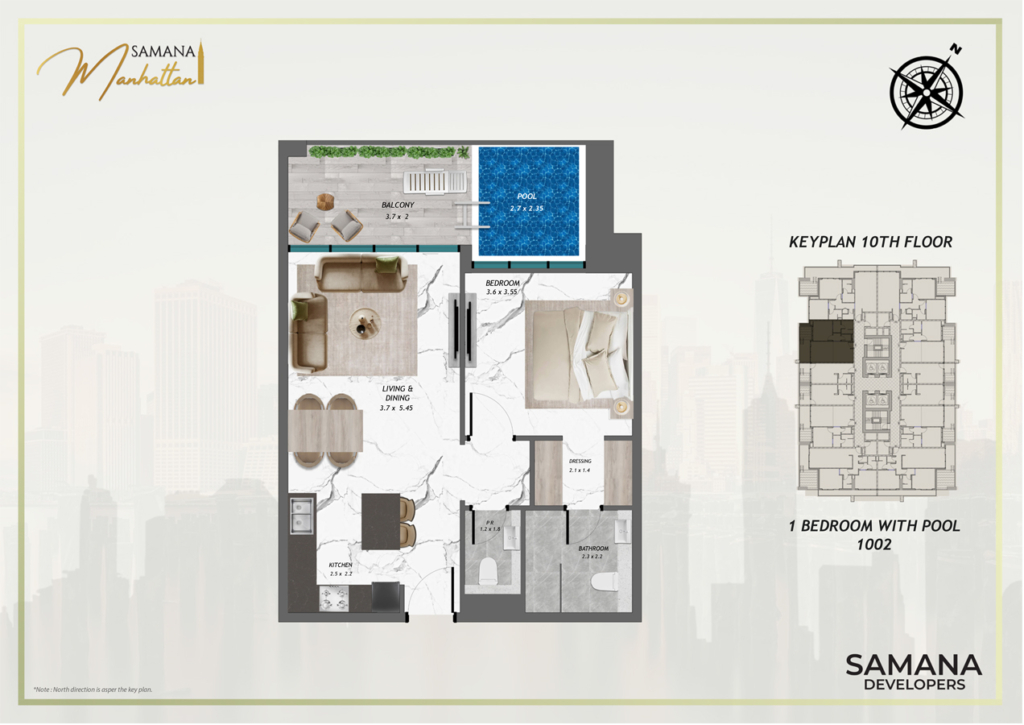Samana Manhattan — 1BR floor plan
