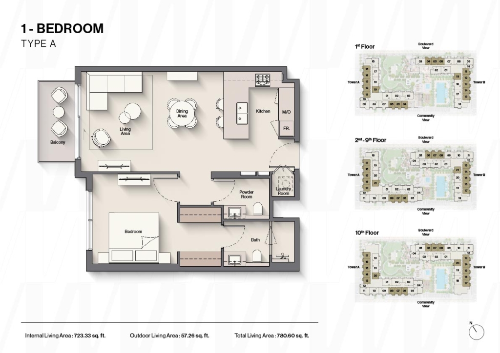 Windsor House II — 1BR floor plan