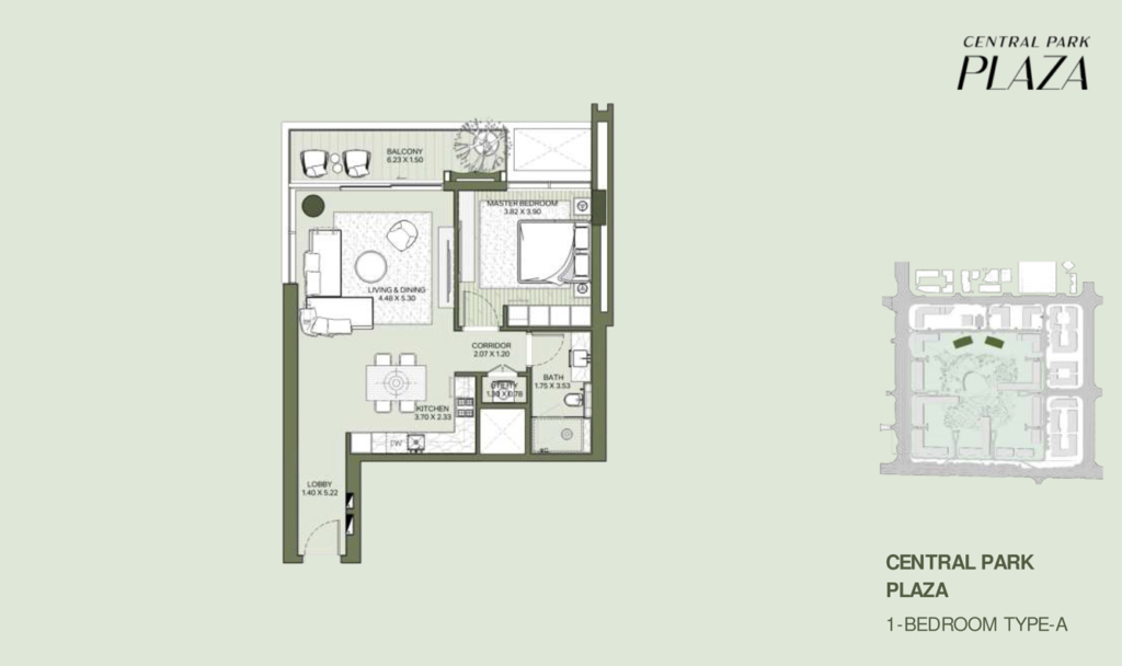 Central Park - Plaza — 1 Bedroom floor plan