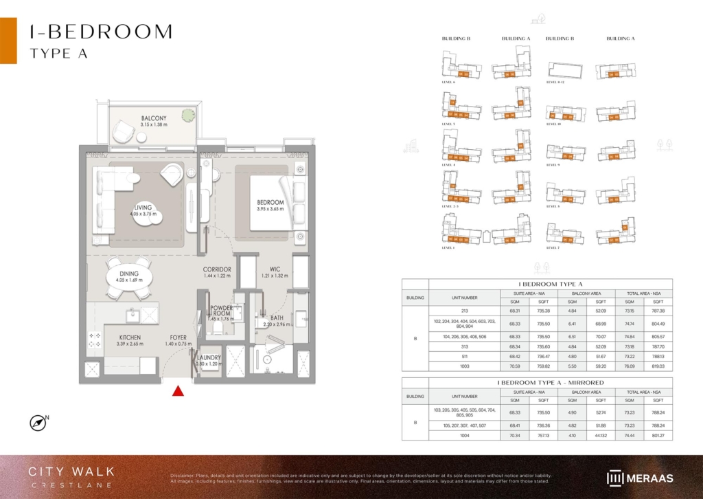 City Walk Crestlane — 1 Bedroom floor plan
