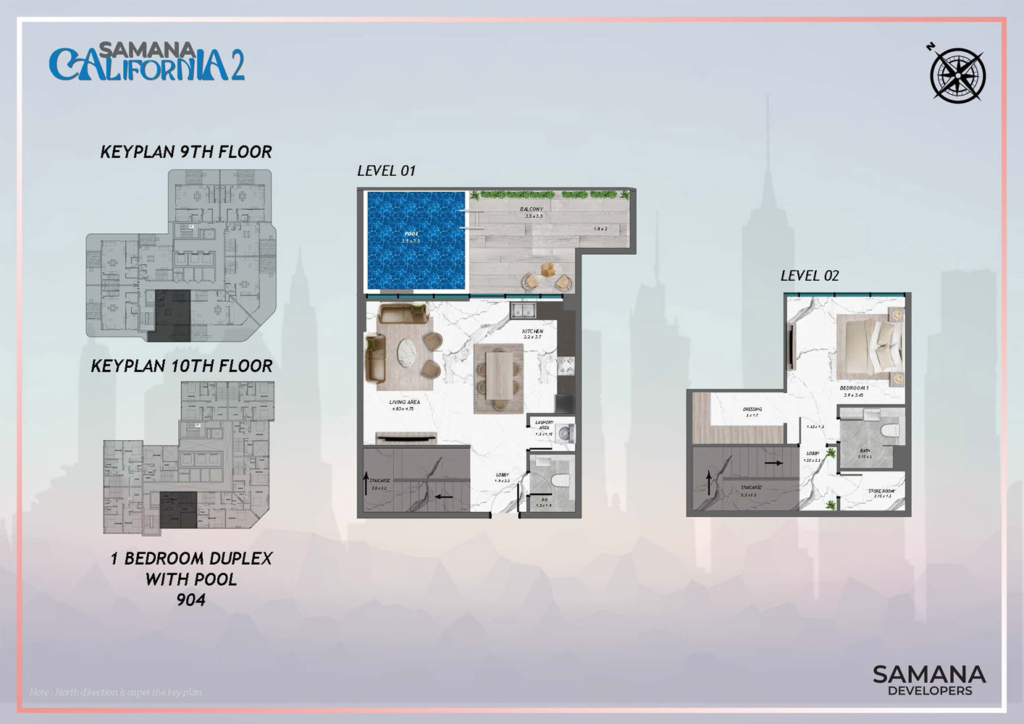 SAMANA California 2  — 1BR Duplex floor plan