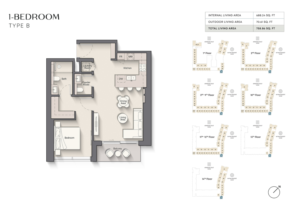 Playa Del Sol — 1BR floor plan
