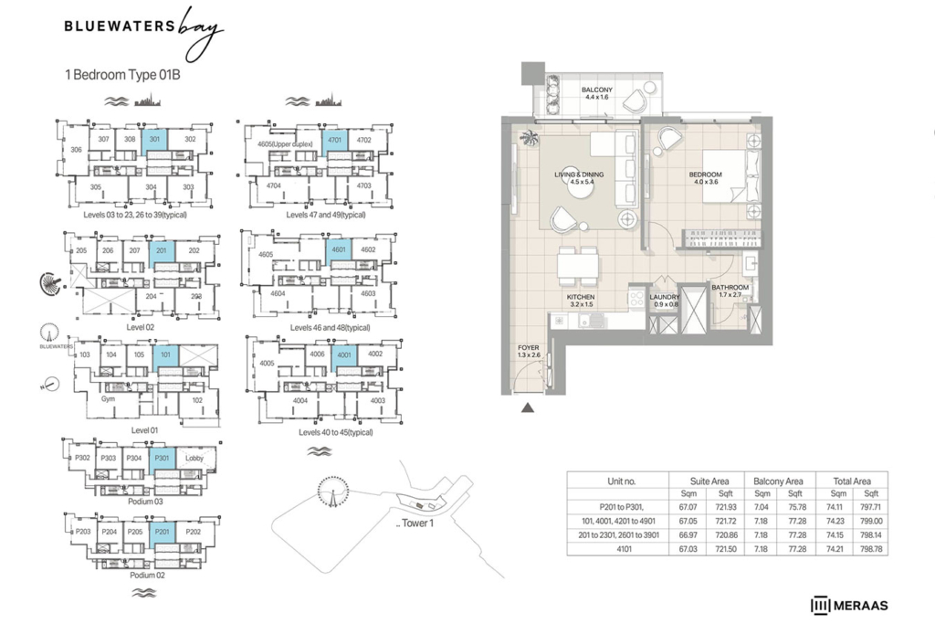 Bluewaters Bay — 1 Bedroom floor plan