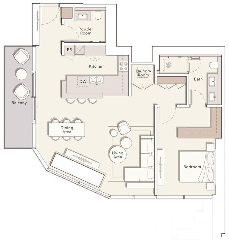 One River Point — 1 Bedroom floor plan