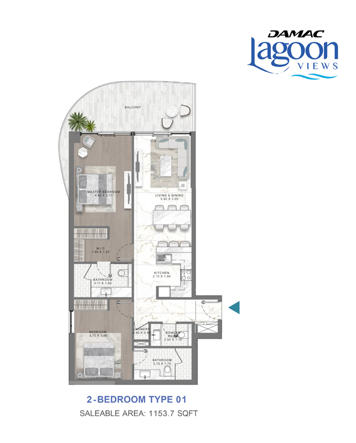 DAMAC Lagoon Views — 2BR floor plan