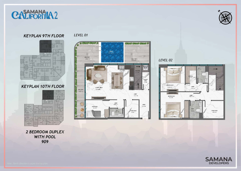 SAMANA California 2  — 2BR Duplex floor plan