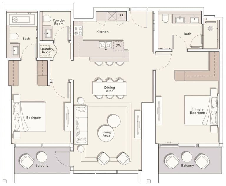 One River Point — 2 Bedrooms floor plan