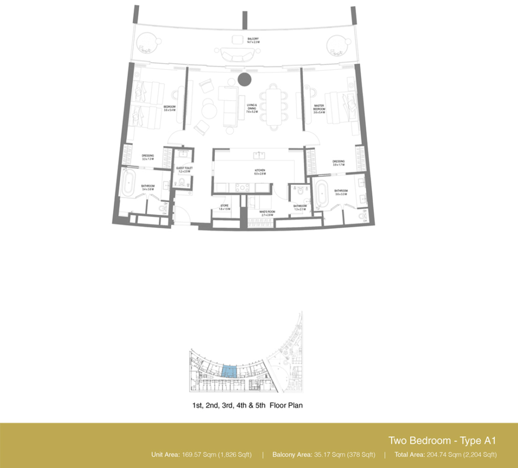 Anantara Sharjah Residences — 2BR floor plan