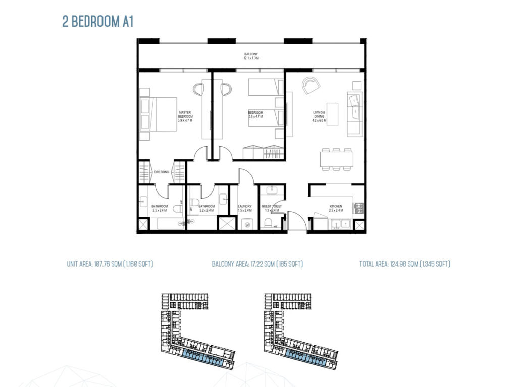 Rove Home Aljada — 2BR floor plan