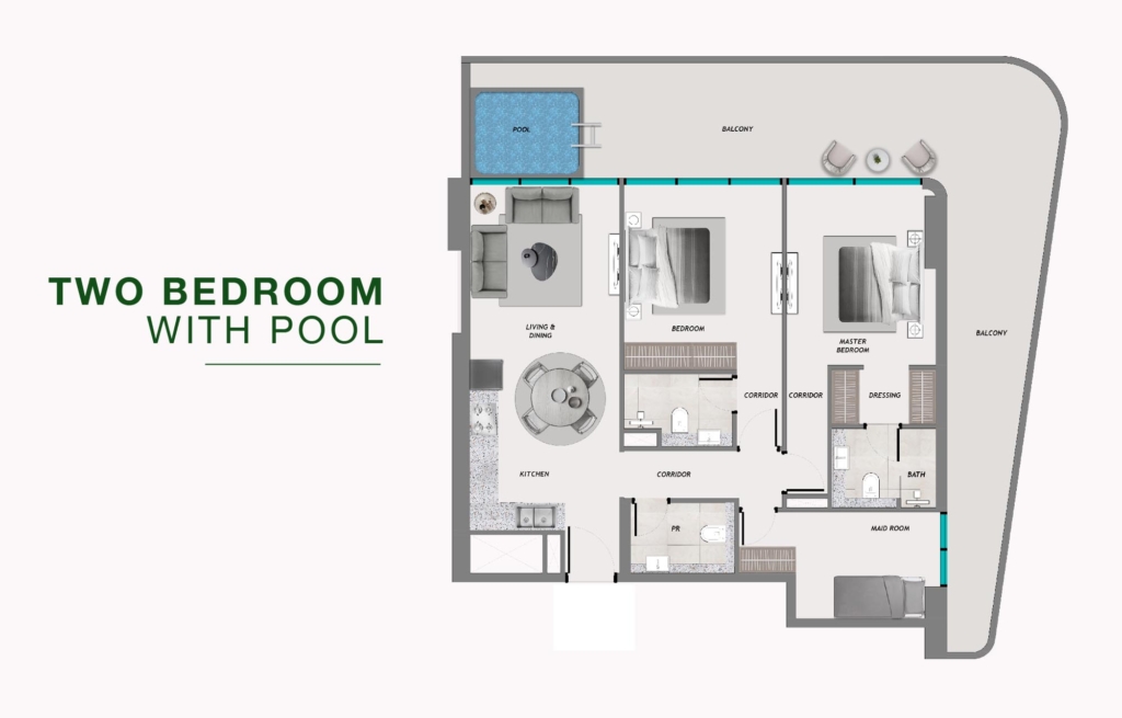 SAMANA Resorts 2  — 2BR floor plan