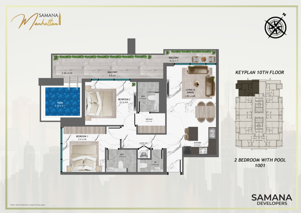 Samana Manhattan — 2BR floor plan