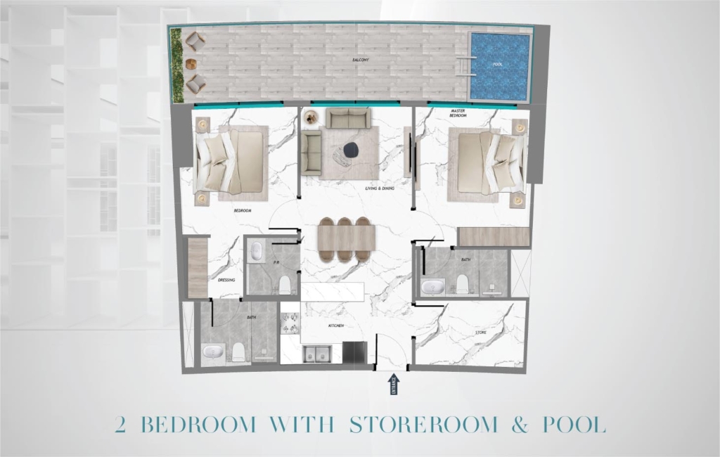 SAMANA Barari Heights  — 2BR floor plan