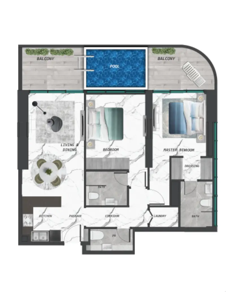 Samana Lake Views 2 — 2BR floor plan