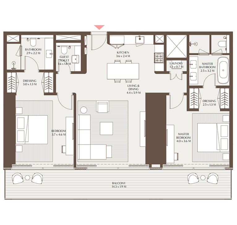 Akala Hotels & Residences — 2BR floor plan