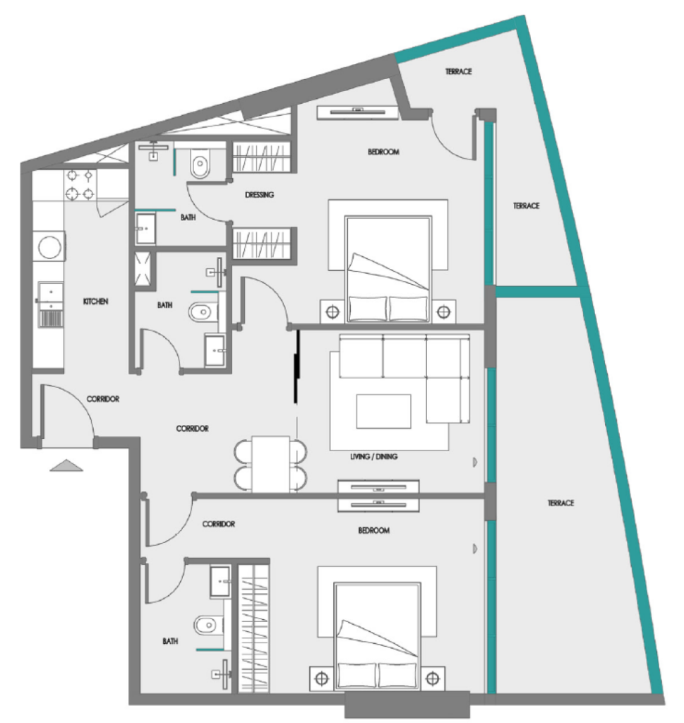 SAMANA Greenfield 2  — 2BR floor plan