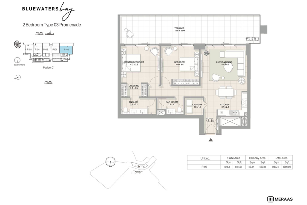Bluewaters Bay — 2 Bedrooms floor plan