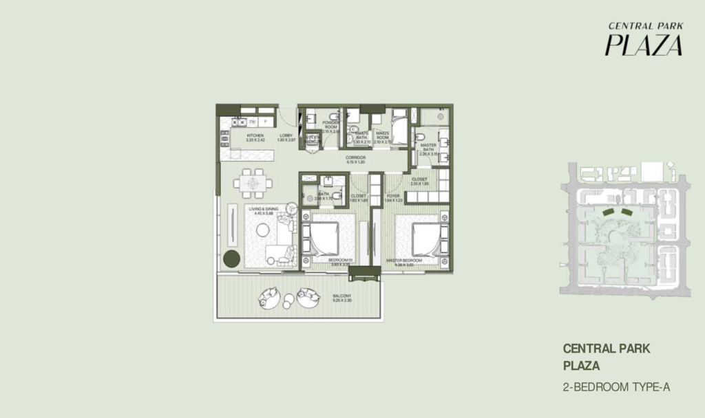 Central Park - Plaza — 2 Bedrooms floor plan
