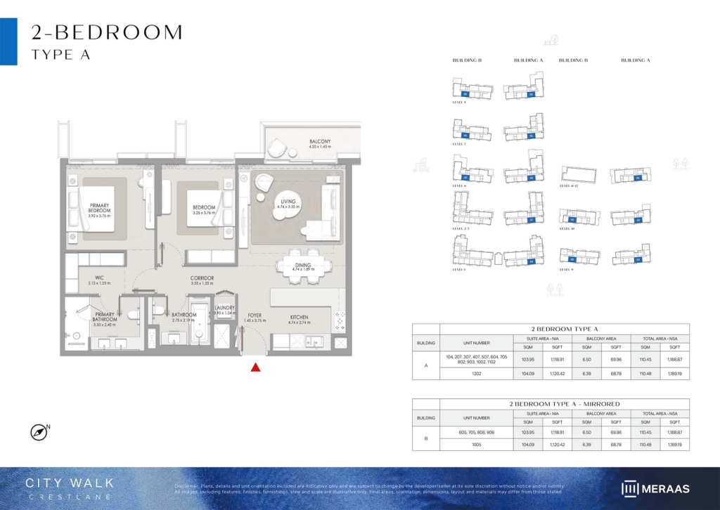 City Walk Crestlane — 2 Bedrooms floor plan