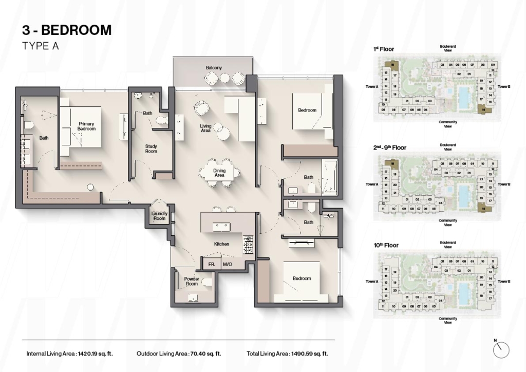Windsor House II — 3BR floor plan