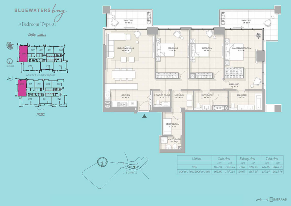 Bluewaters Bay — 3 Bedrooms floor plan
