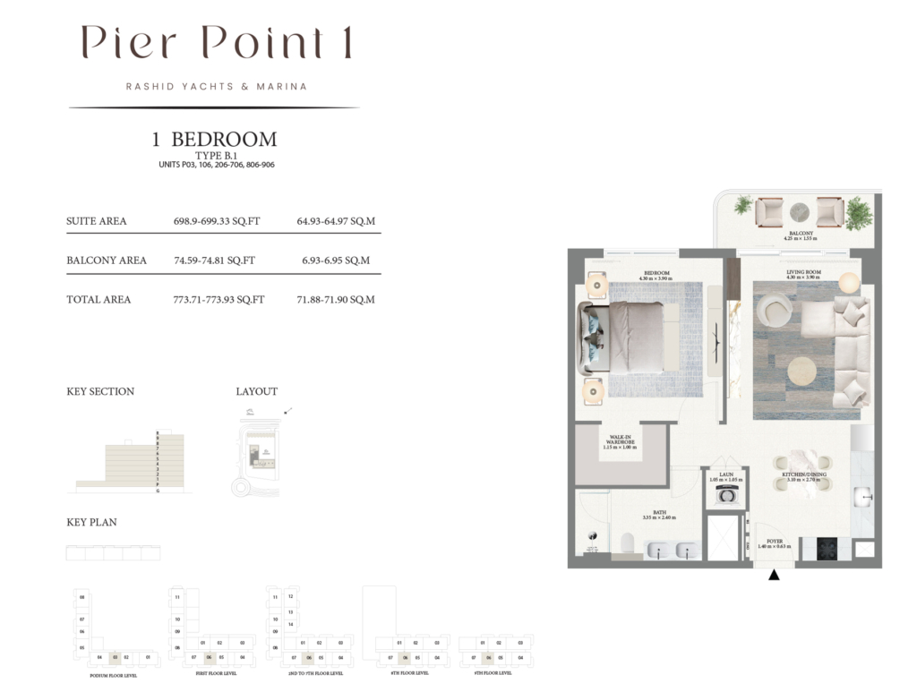 Pier Point — 1 Bedroom floor plan
