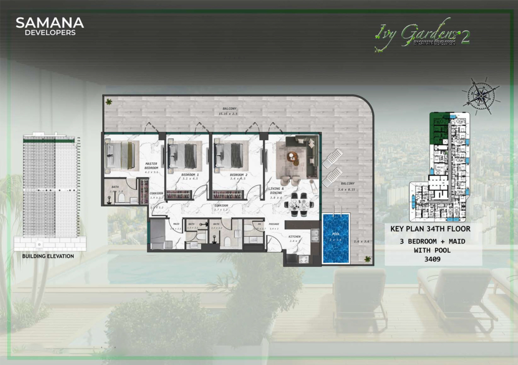 Samana IVY Gardens 2  — 3BR floor plan