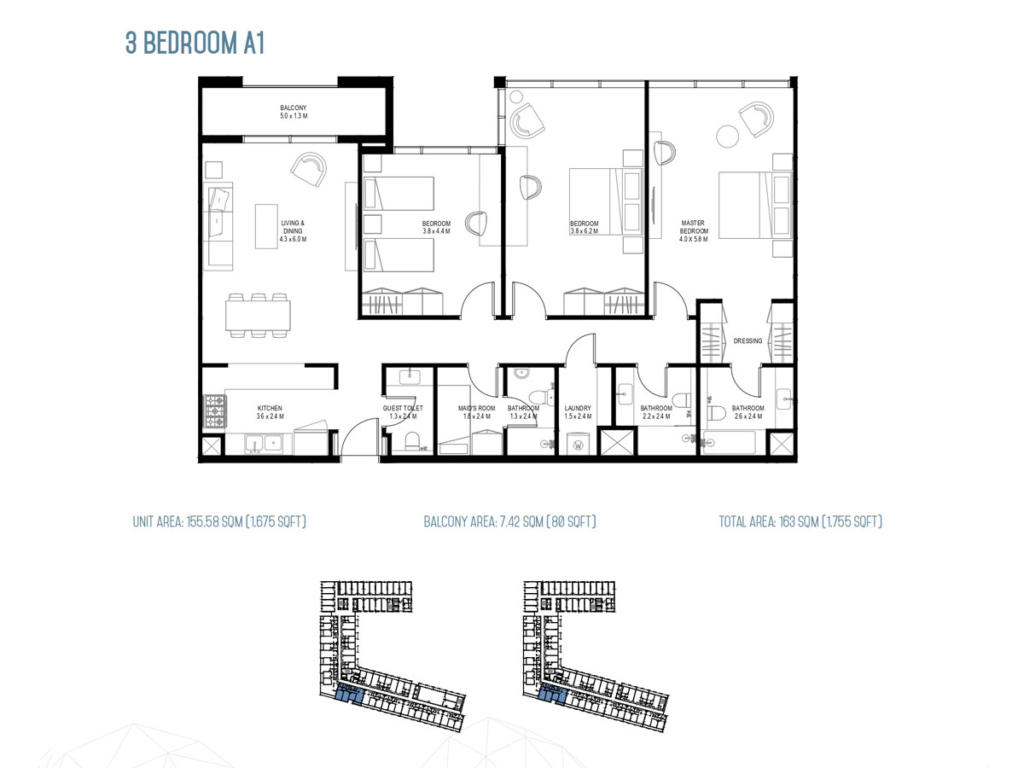 Rove Home Aljada — 3BR floor plan