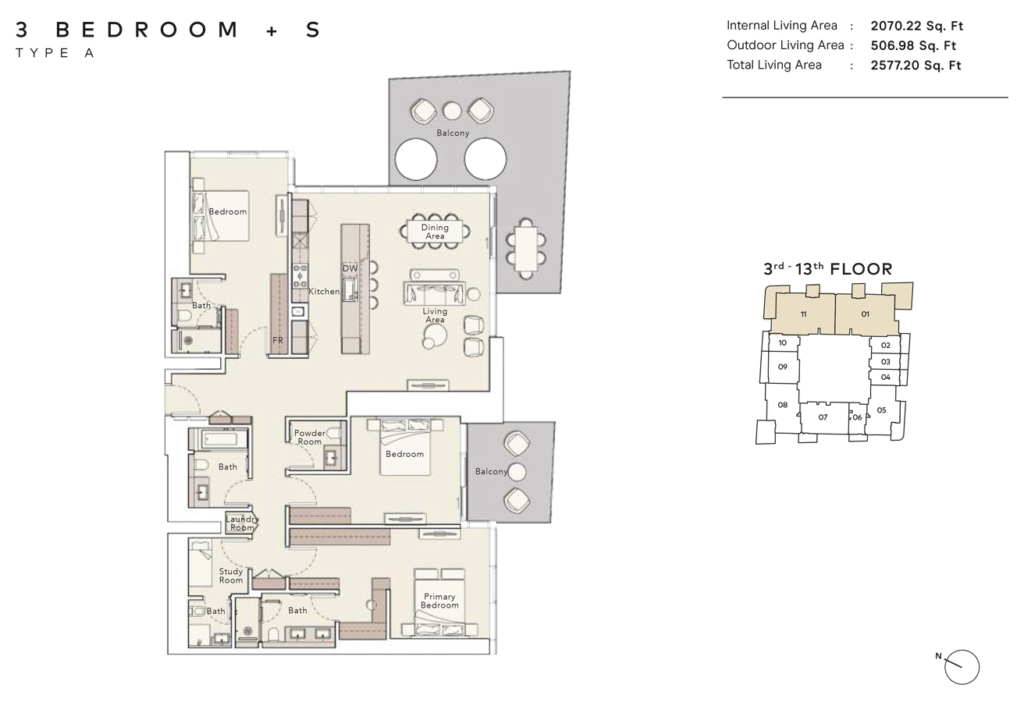 Mercer House — Uptown Dubai — 3BR floor plan