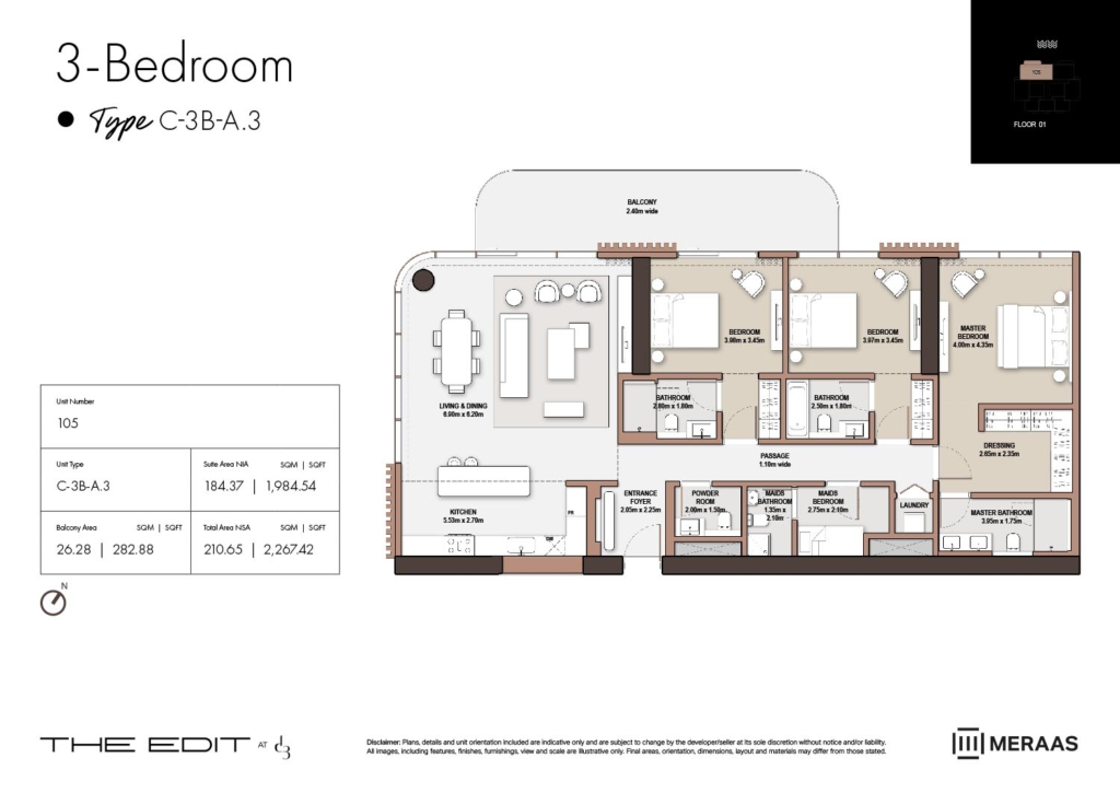 The Edit — 3BR floor plan