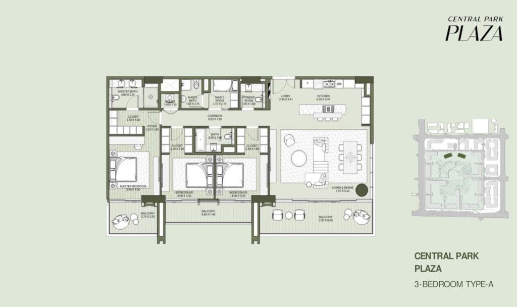 Central Park - Plaza — 3 Bedrooms floor plan