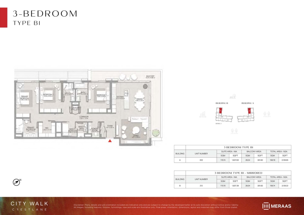 City Walk Crestlane — 3 Bedrooms floor plan