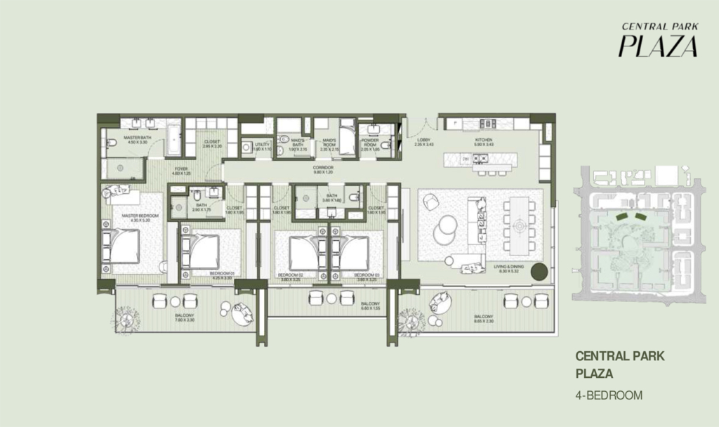 Central Park - Plaza — 4 Bedrooms floor plan