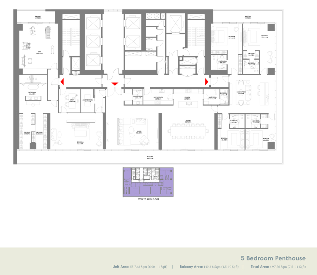 W Residences — 5BR Penthouse floor plan