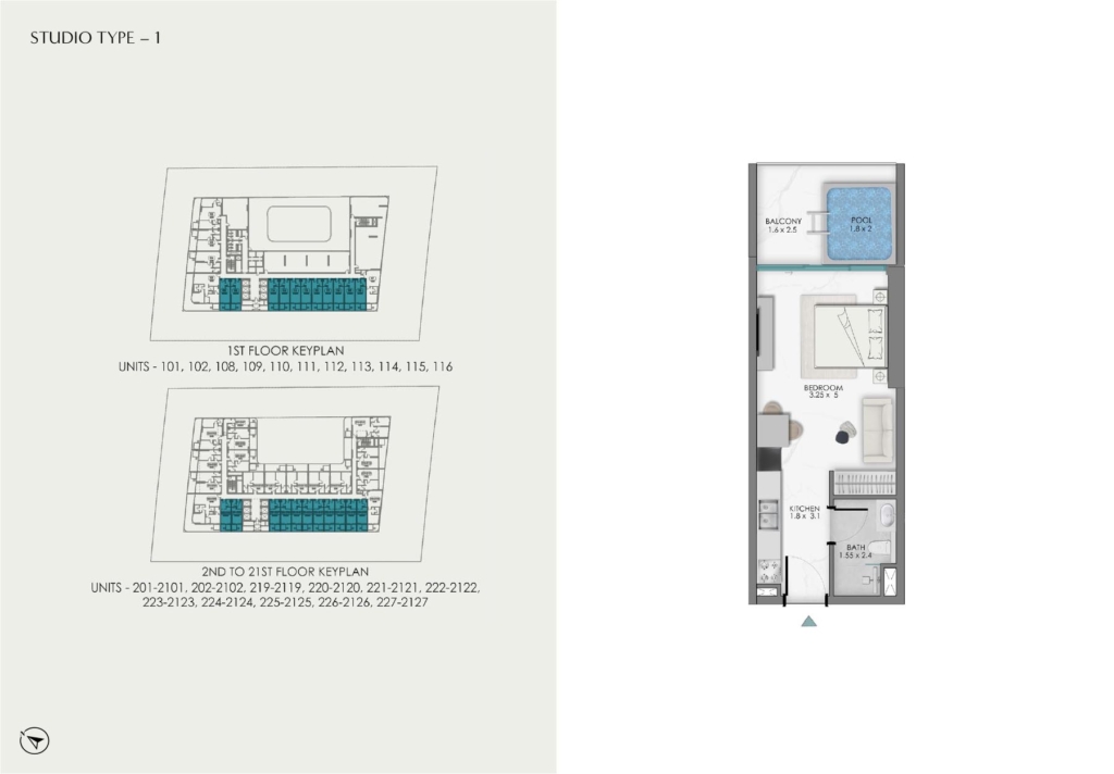 Samana Skyviews — Studio floor plan