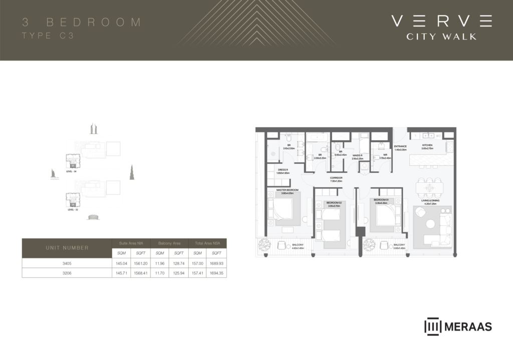 VERVE at City Walk — 3 Bedrooms floor plan
